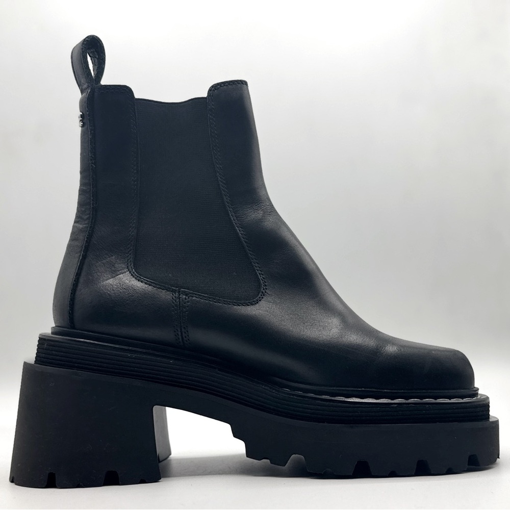SANDRO Leather Chelsea Black Platform Ankle Boots